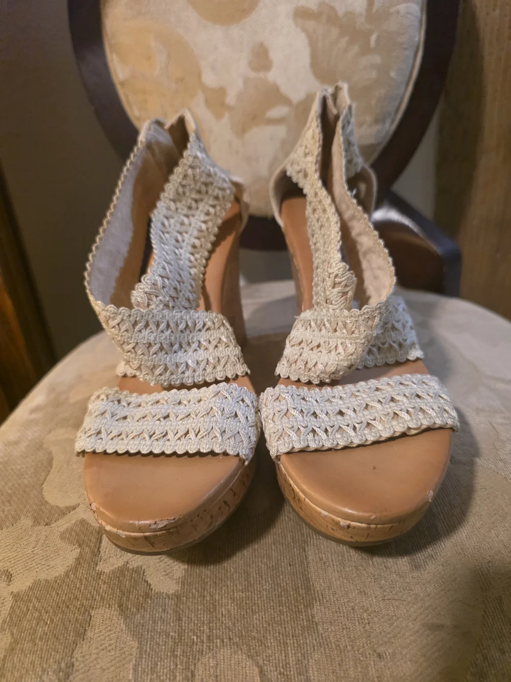 Montego Bay Club Cream Woven Espadrille Wedge Sandals